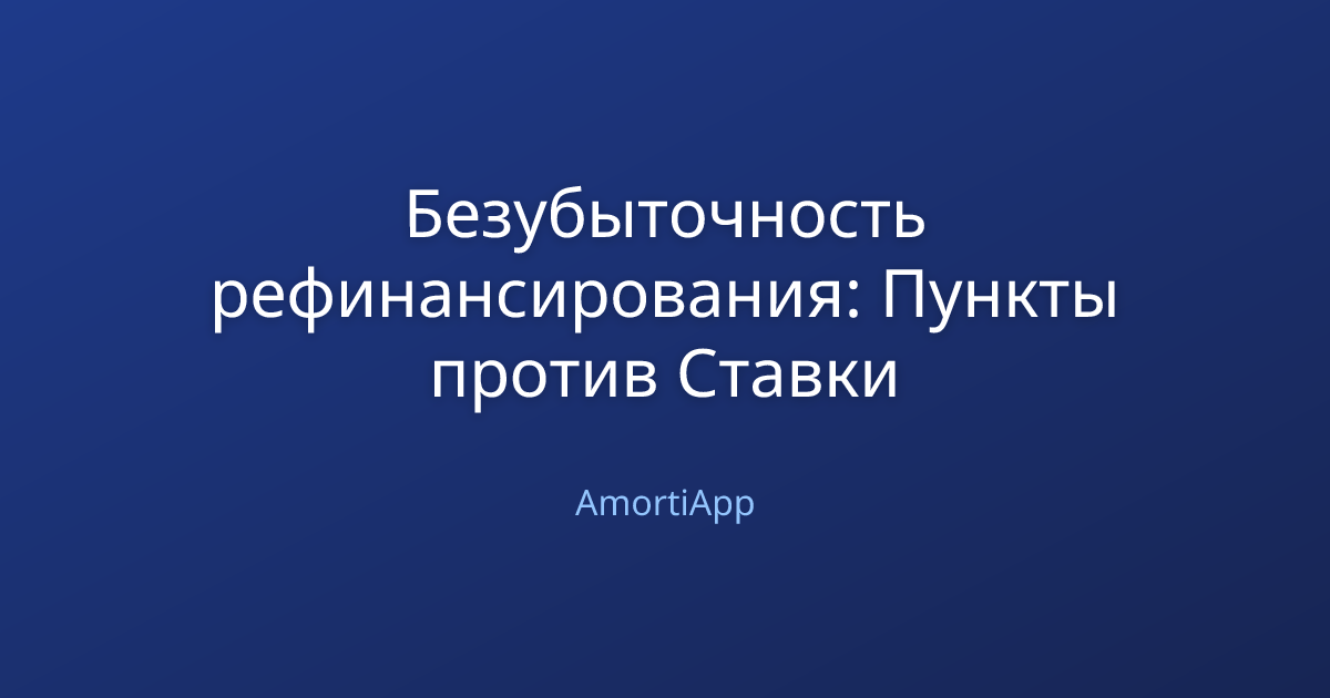 Безубыточность рефинансирования: Пункты против Ставки